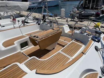 Cockpit of Olivia Adriatica, a Jeanneau Sun Odyssey 54 DS sailboat at Grad Šibenik, Croatia