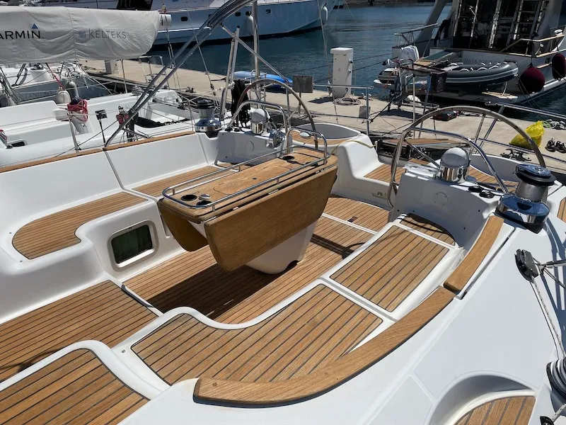 Cockpit of Olivia Adriatica, a Jeanneau Sun Odyssey 54 DS sailboat at Grad Šibenik, Croatia