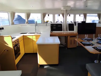 Galley of The Full House, a Lagoon 500 - 5 + 1 + 1 cab. catamaran at Athens, Greece