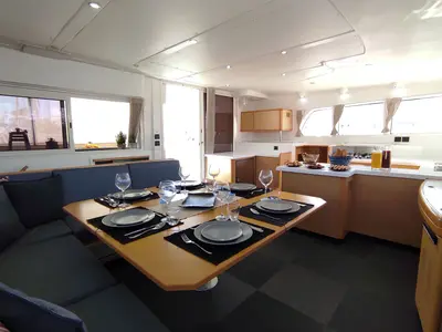 Salon of The Full House, a Lagoon 500 - 5 + 1 + 1 cab. catamaran at Athens, Greece