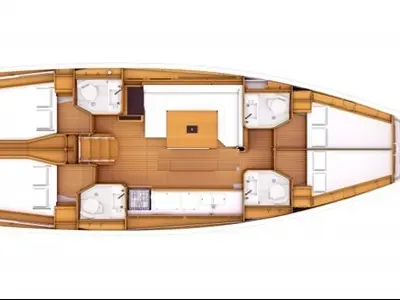 Floor plan of Happy Hippo, a Jeanneau Sun Odyssey 479 sailboat at Kos, Greece