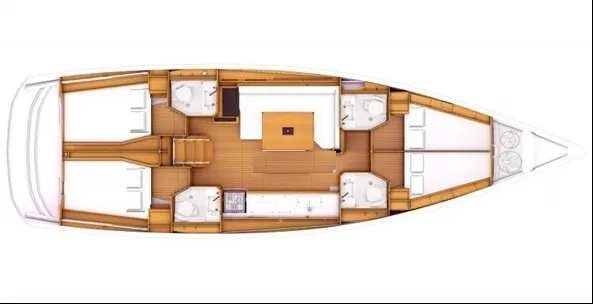 Floor plan of Happy Hippo, a Jeanneau Sun Odyssey 479 sailboat at Kos, Greece