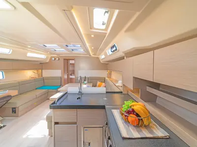 Galley of Eclipse, a Hanse 458 sailboat at Lavreotiki, Greece
