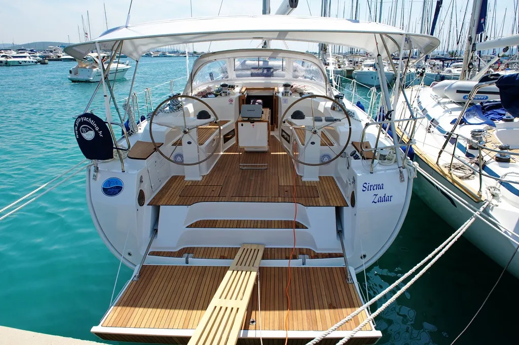 Cockpit of Sirena, a Bavaria Cruiser 50 sailboat at Općina Sukošan, Croatia