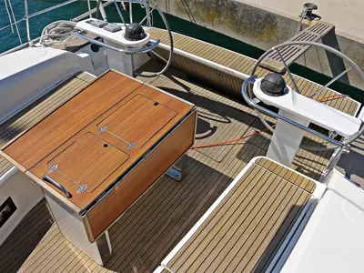 Deck of Sirena, a Bavaria Cruiser 50 sailboat at Općina Sukošan, Croatia