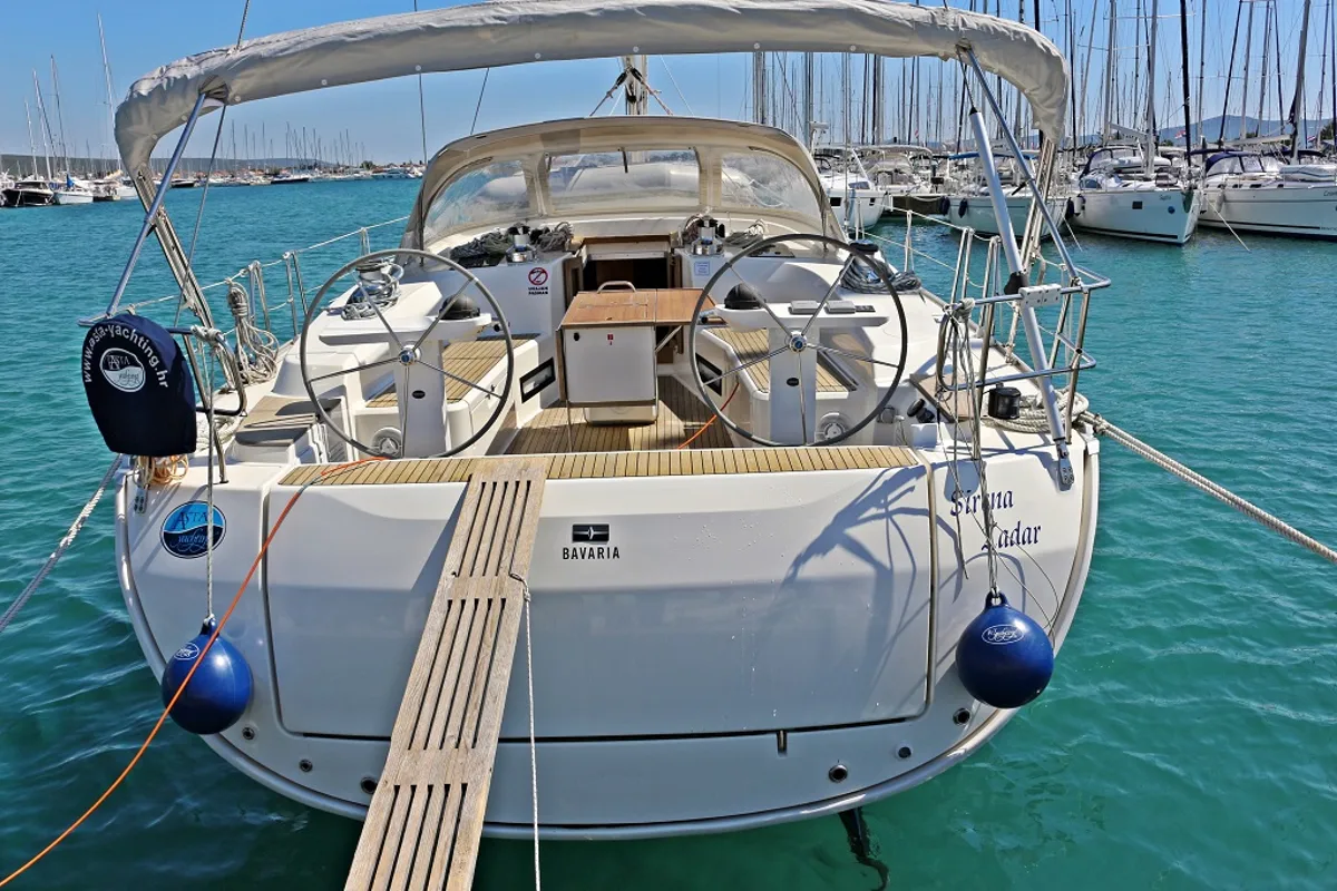 Cockpit of Sirena, a Bavaria Cruiser 50 sailboat at Općina Sukošan, Croatia
