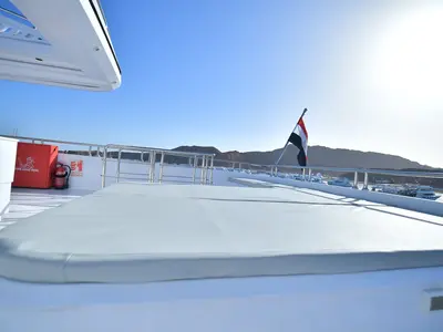 Deck of Comfort cabin upper deck 3, a Gulet Luxury Motor Yacht motorboat at Sharm El Sheikh, Egypt