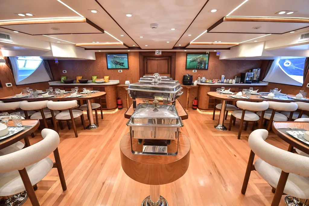 Salon of Comfort cabin upper deck 3, a Gulet Luxury Motor Yacht motorboat at Sharm El Sheikh, Egypt