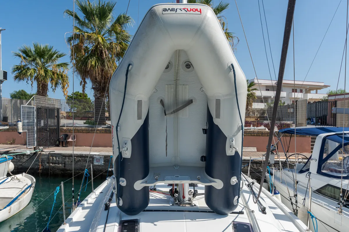 Deck of Tecla, a Beneteau Oceanis 40.1 sailboat at Olbia, Italy