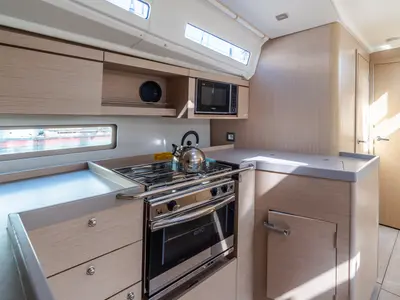 Galley of Tecla, a Beneteau Oceanis 40.1 sailboat at Olbia, Italy