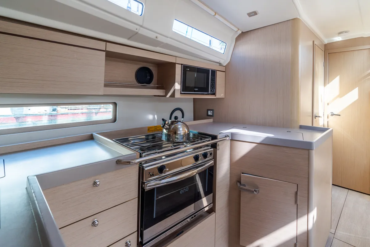 Galley of Tecla, a Beneteau Oceanis 40.1 sailboat at Olbia, Italy