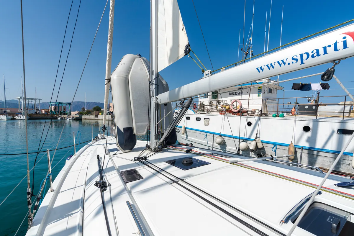 Deck of Tecla, a Beneteau Oceanis 40.1 sailboat at Olbia, Italy