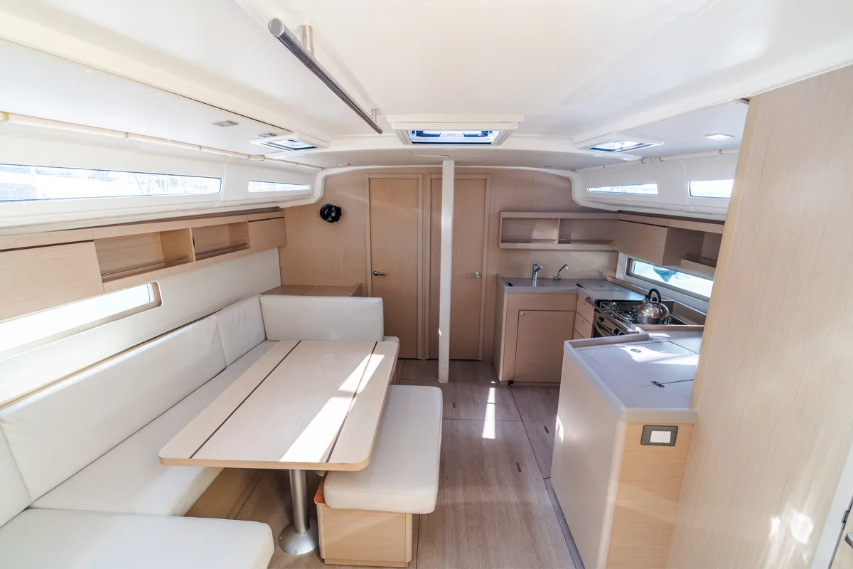 Salon of Tecla, a Beneteau Oceanis 40.1 sailboat at Olbia, Italy