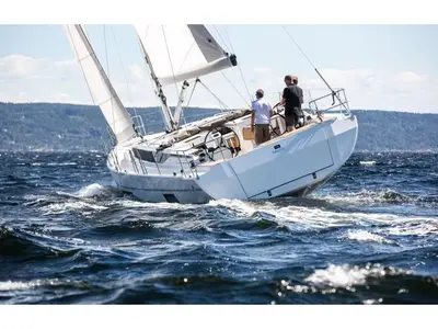 Exterior view of NUESTRA EMILIA, a Bavaria C45 sailboat at Izola, Slovenia