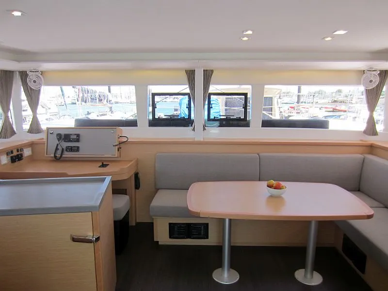 Salon of Anabella, a Lagoon 450 catamaran at Palma de Mallorca, Spain