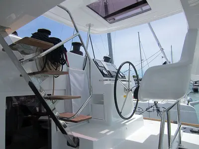 Cockpit of Anabella, a Lagoon 450 catamaran at Palma de Mallorca, Spain
