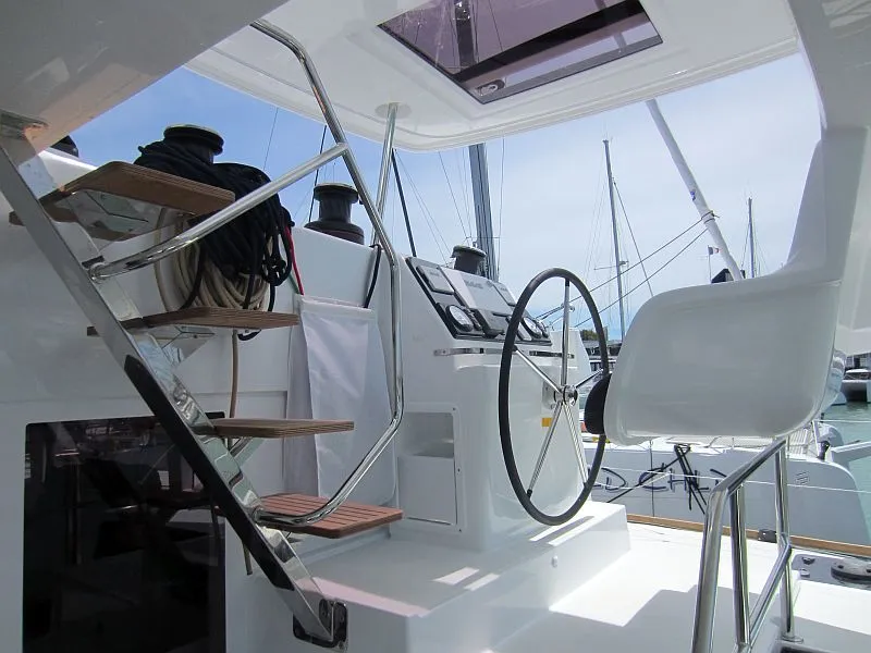 Cockpit of Anabella, a Lagoon 450 catamaran at Palma de Mallorca, Spain
