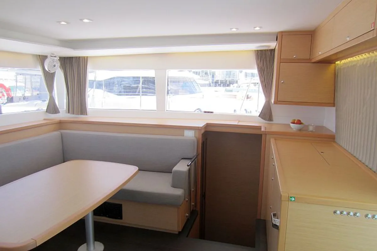 Salon of Anabella, a Lagoon 450 catamaran at Palma de Mallorca, Spain