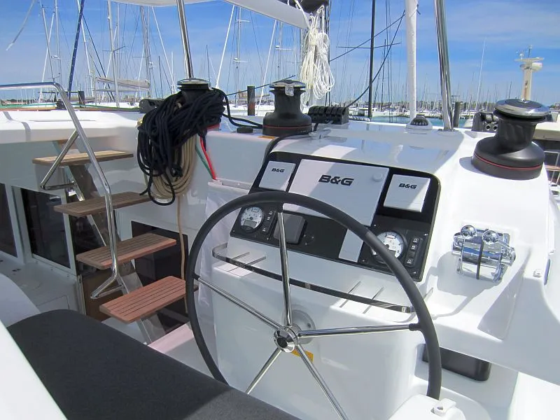 Cockpit of Anabella, a Lagoon 450 catamaran at Palma de Mallorca, Spain