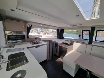 Galley of Joy, a Fountaine Pajot Isla 40 catamaran at Lavrion, Greece