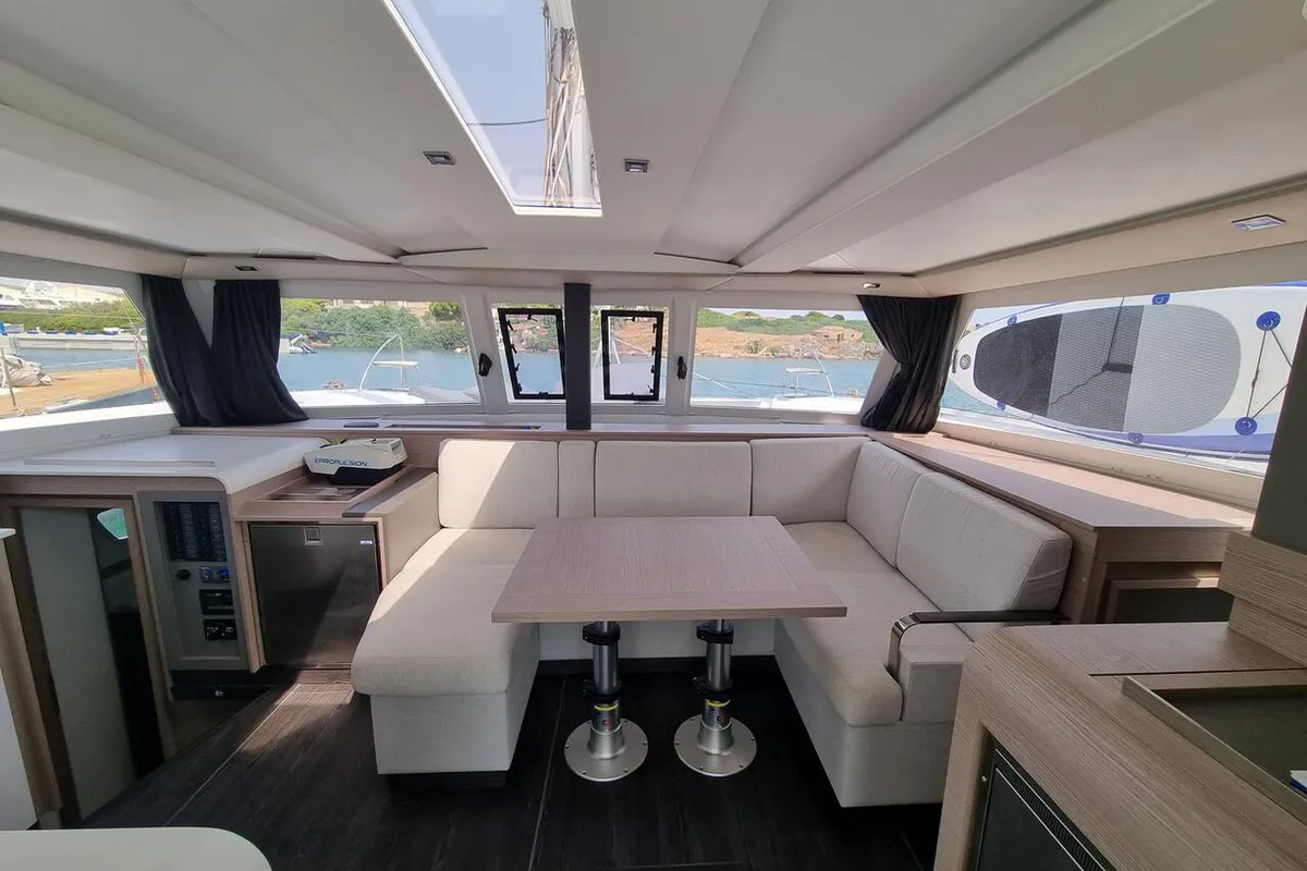 Salon of Joy, a Fountaine Pajot Isla 40 catamaran at Lavrion, Greece