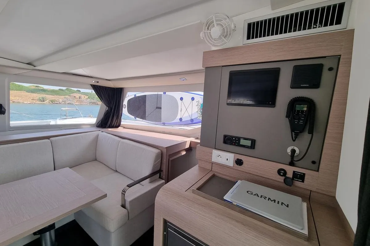 Salon of Joy, a Fountaine Pajot Isla 40 catamaran at Lavrion, Greece