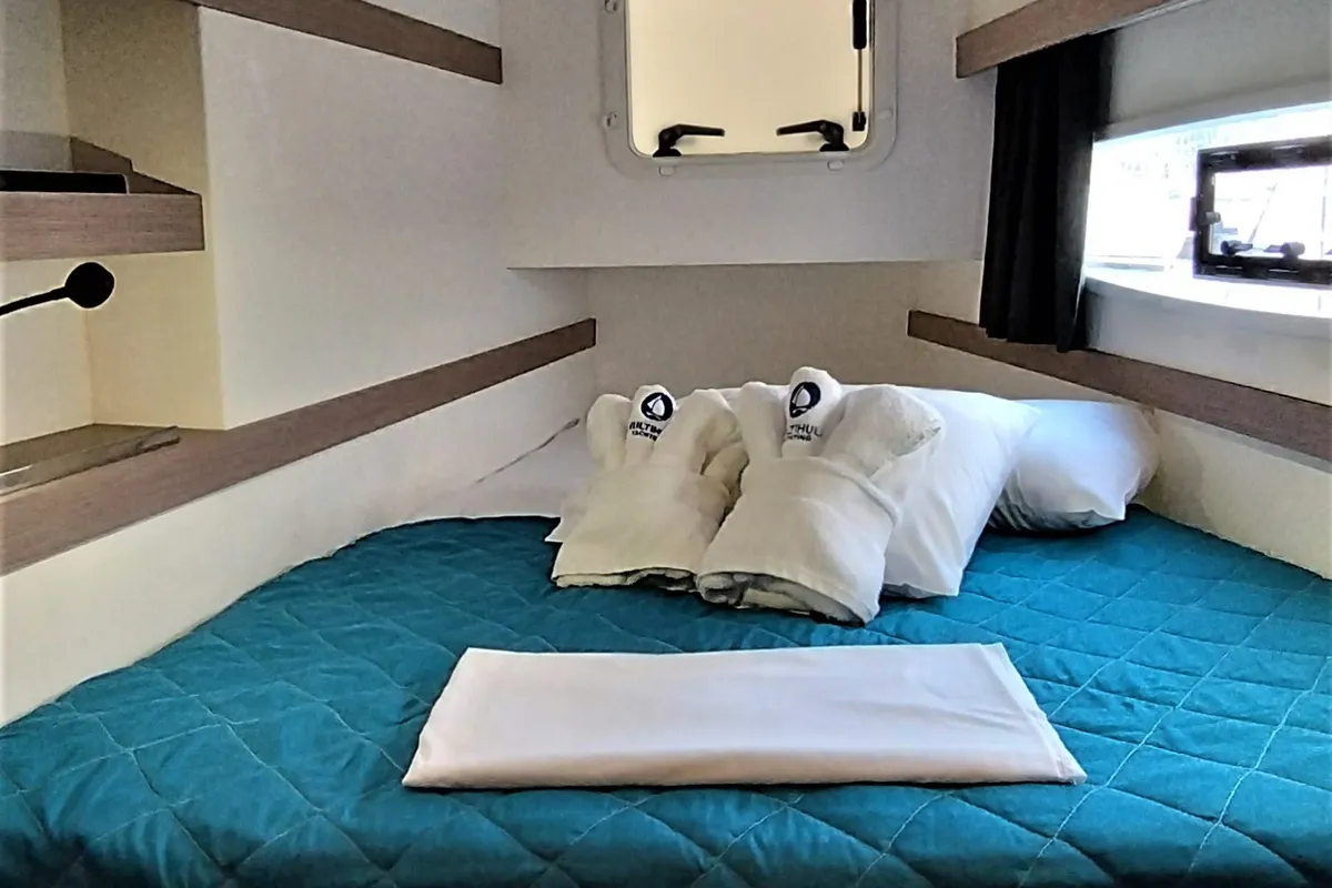 Cabin on Joy, a Fountaine Pajot Isla 40 catamaran at Lavrion, Greece