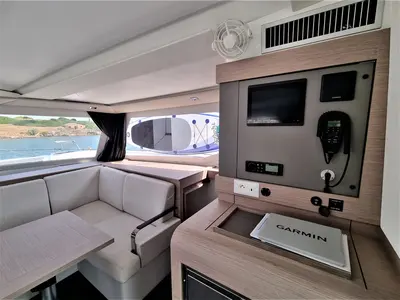 Salon of Joy, a Fountaine Pajot Isla 40 catamaran at Lavrion, Greece