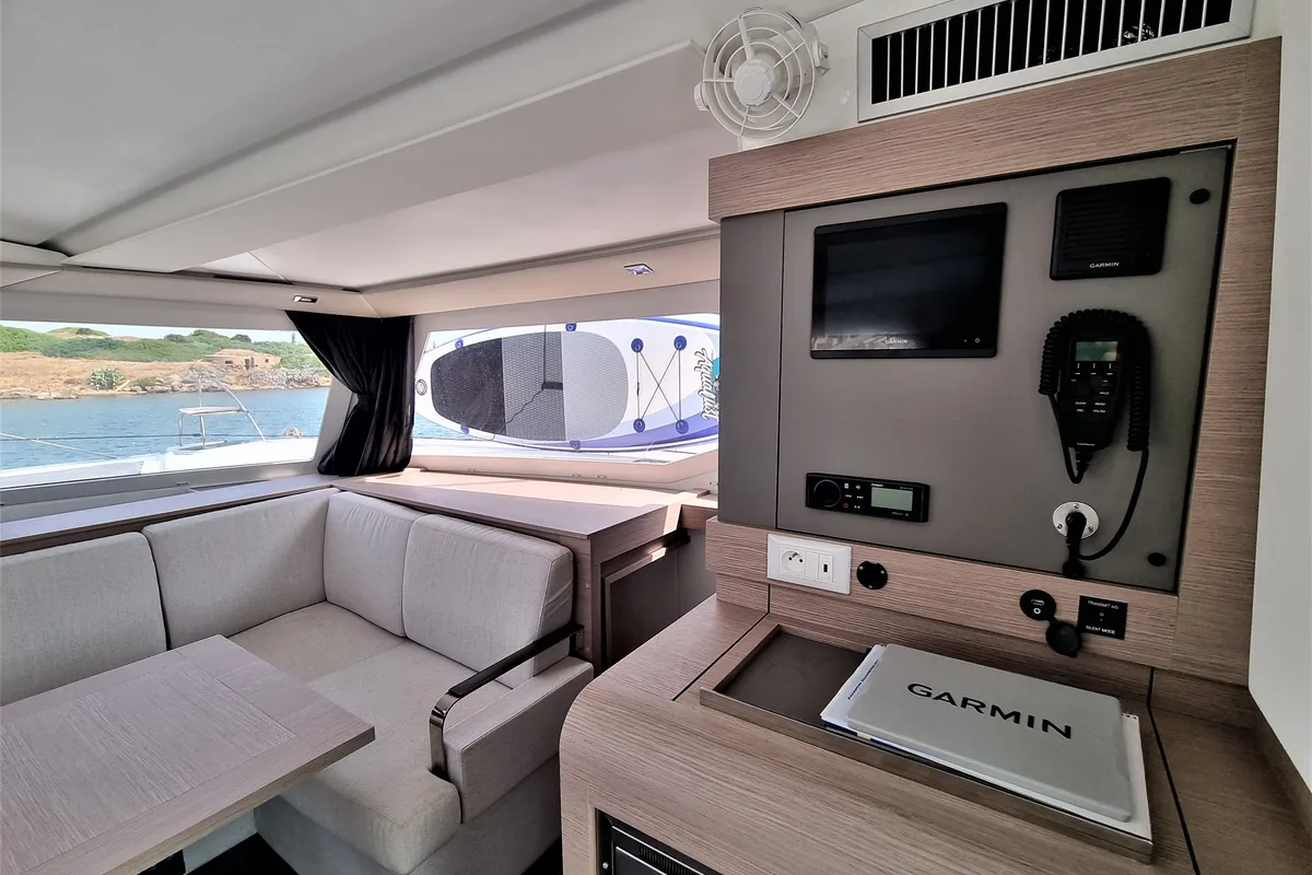 Salon of Joy, a Fountaine Pajot Isla 40 catamaran at Lavrion, Greece