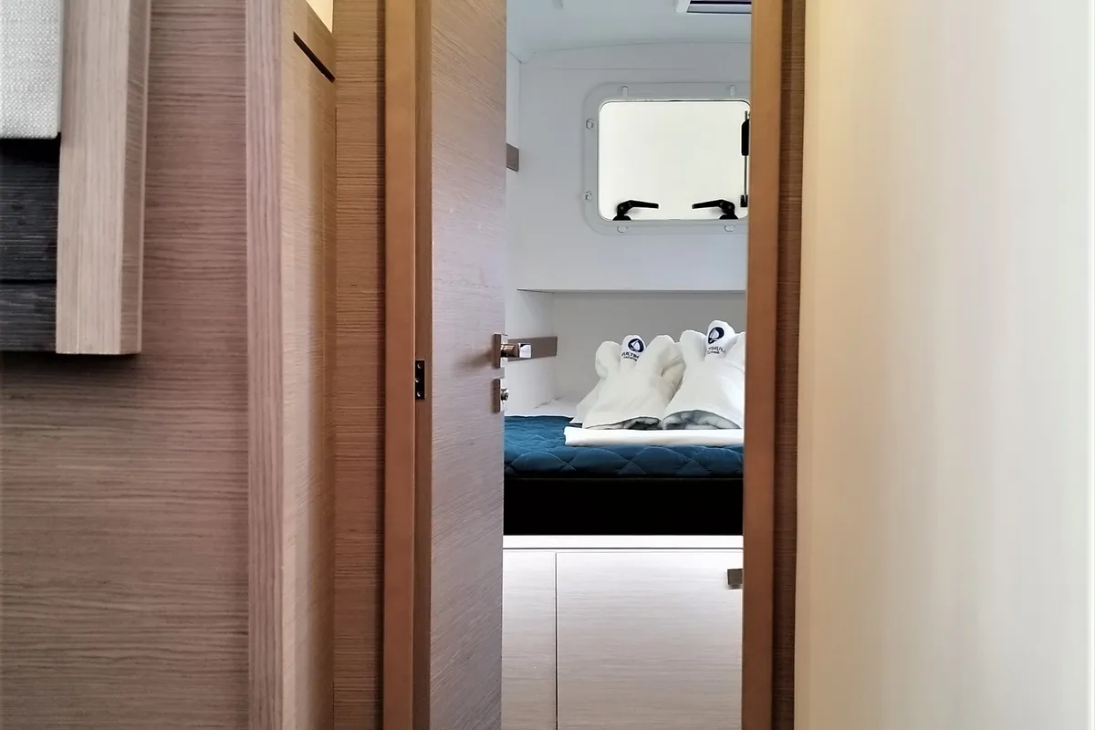 Cabin on Joy, a Fountaine Pajot Isla 40 catamaran at Lavrion, Greece