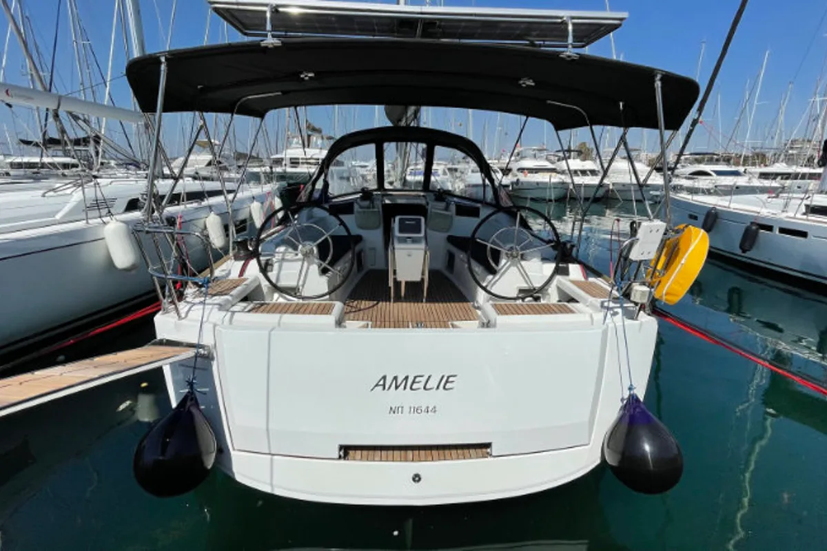 Exterior view of Amelie (Refit 2022), a Jeanneau Sun Odyssey 449 sailboat at Kontokali, Greece