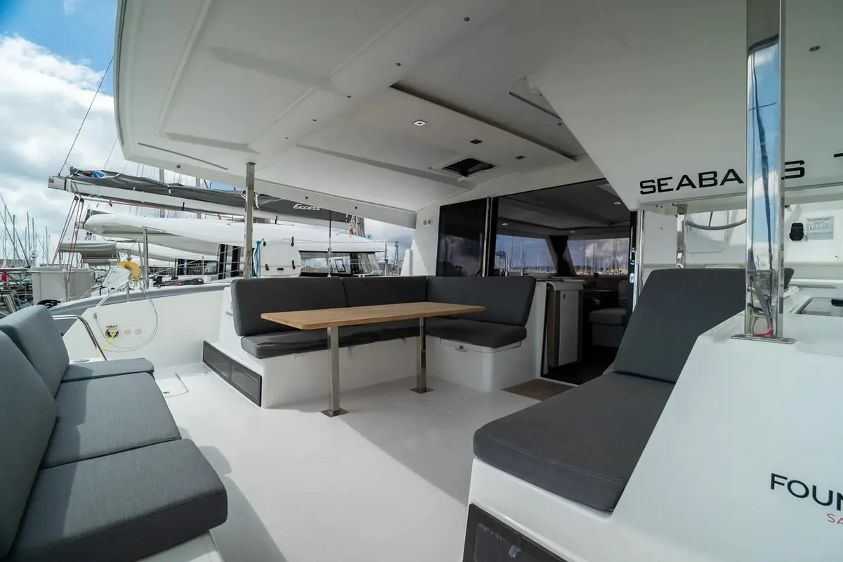 Deck of Seabaris, a Fountaine Pajot Isla 40 catamaran at Toulon, France