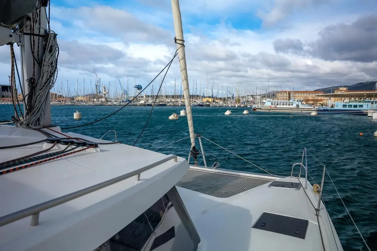 Deck of Seabaris, a Fountaine Pajot Isla 40 catamaran at Toulon, France