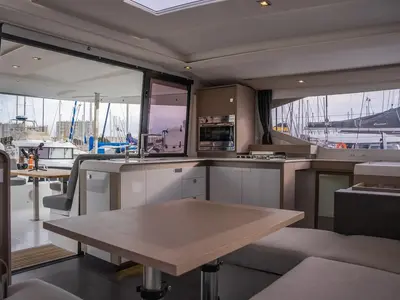 Galley of Seabaris, a Fountaine Pajot Isla 40 catamaran at Toulon, France