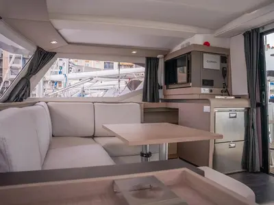 Salon of Seabaris, a Fountaine Pajot Isla 40 catamaran at Toulon, France