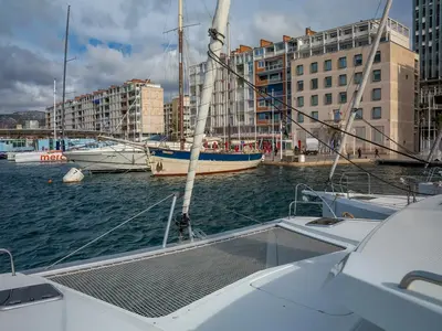 Deck of Seabaris, a Fountaine Pajot Isla 40 catamaran at Toulon, France