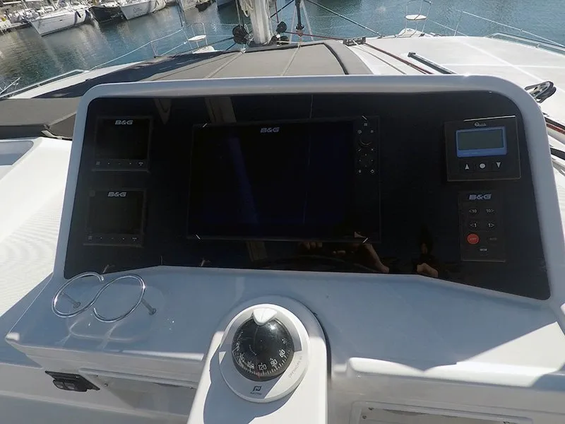 Cockpit of Zuzo II, a Lagoon 450 catamaran at Grad Šibenik, Croatia