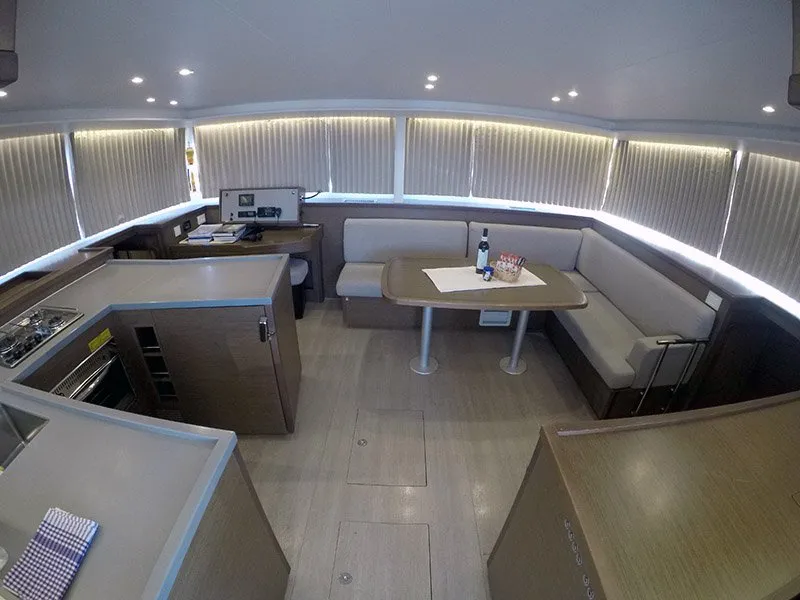 Salon of Zuzo II, a Lagoon 450 catamaran at Grad Šibenik, Croatia