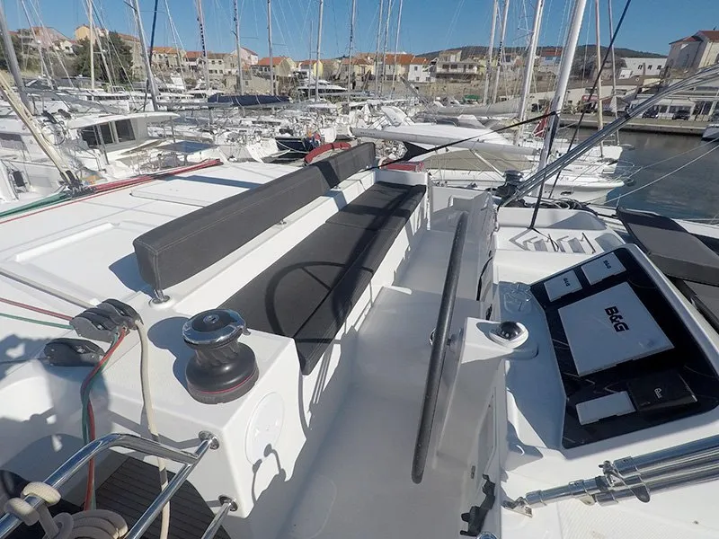 Cockpit of Zuzo II, a Lagoon 450 catamaran at Grad Šibenik, Croatia