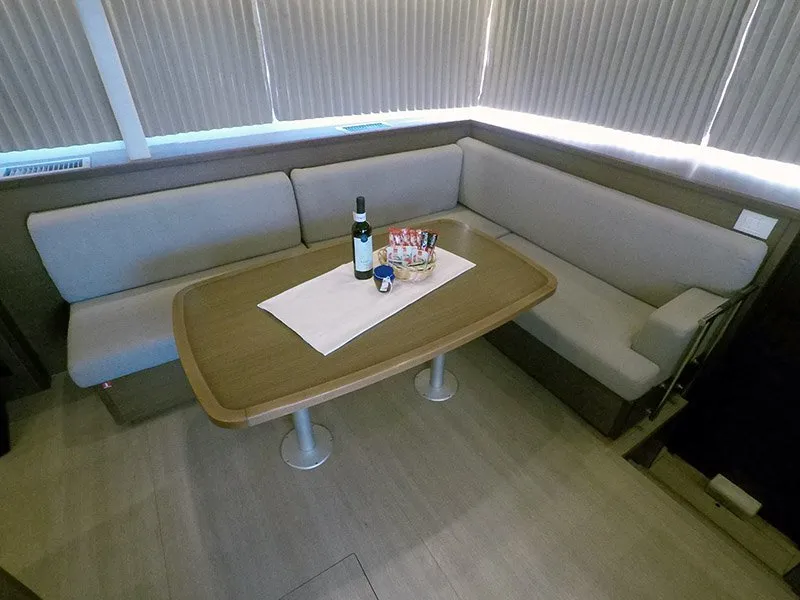 Salon of Zuzo II, a Lagoon 450 catamaran at Grad Šibenik, Croatia