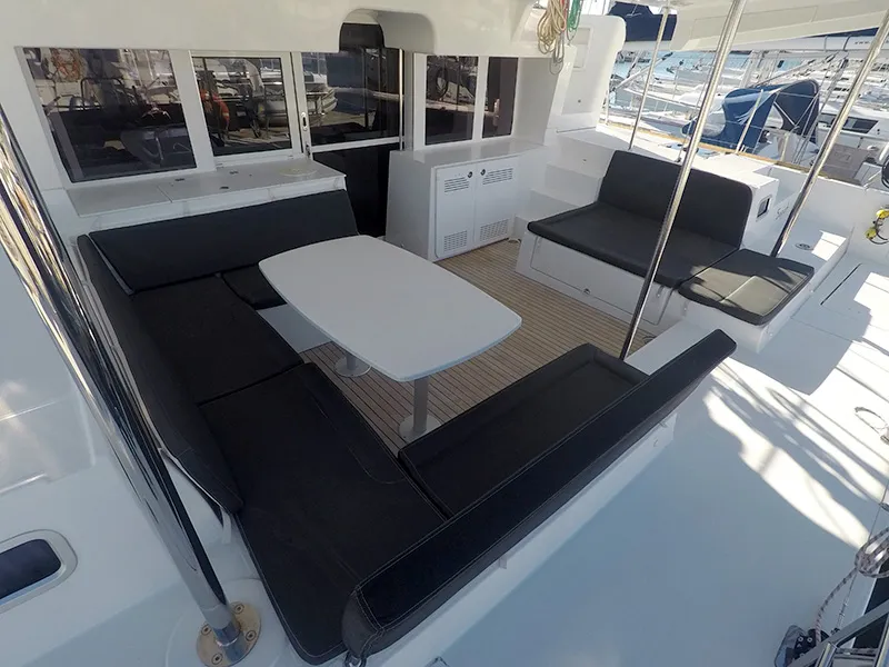 Deck of Zuzo II, a Lagoon 450 catamaran at Grad Šibenik, Croatia