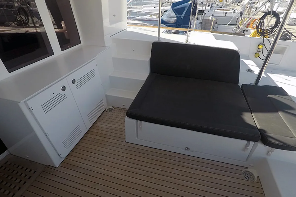 Deck of Zuzo II, a Lagoon 450 catamaran at Grad Šibenik, Croatia
