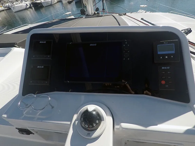 Cockpit of Zuzo II, a Lagoon 450 catamaran at Grad Šibenik, Croatia