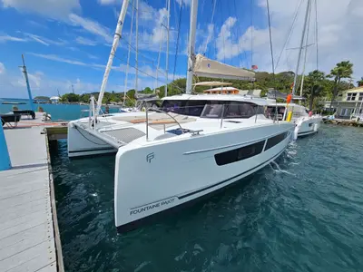 Moonlight, a Fountaine Pajot FP 41 Maesto 3 catamaran at Charlotte Amalie, United States