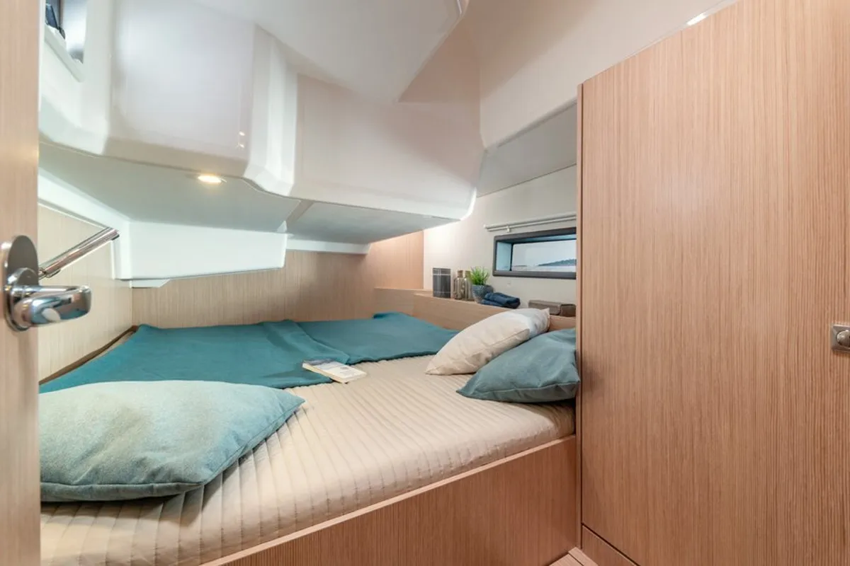 Cabin on Aurora, a Bavaria C42 sailboat at Kontokali, Greece