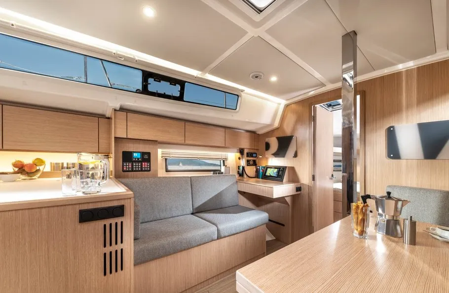 Salon of Aurora, a Bavaria C42 sailboat at Kontokali, Greece