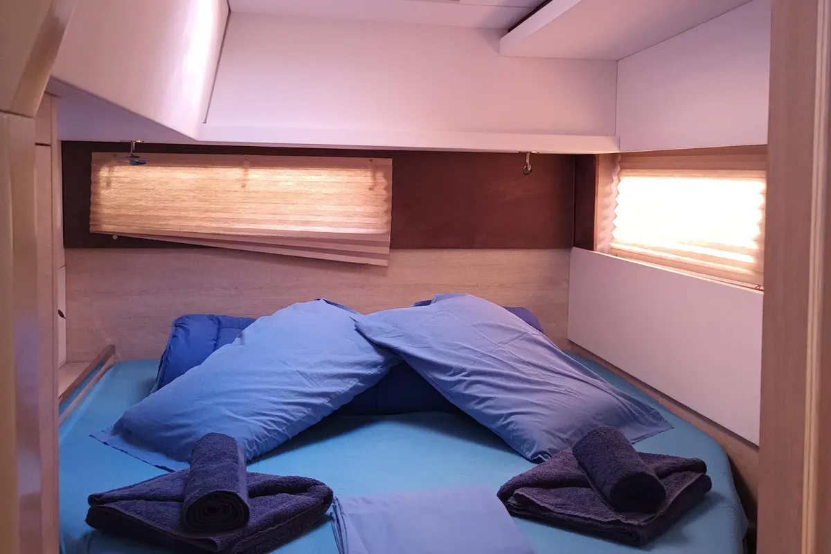 Cabin on Lady Mara, a Leopard 45 catamaran at Palma de Mallorca, Spain