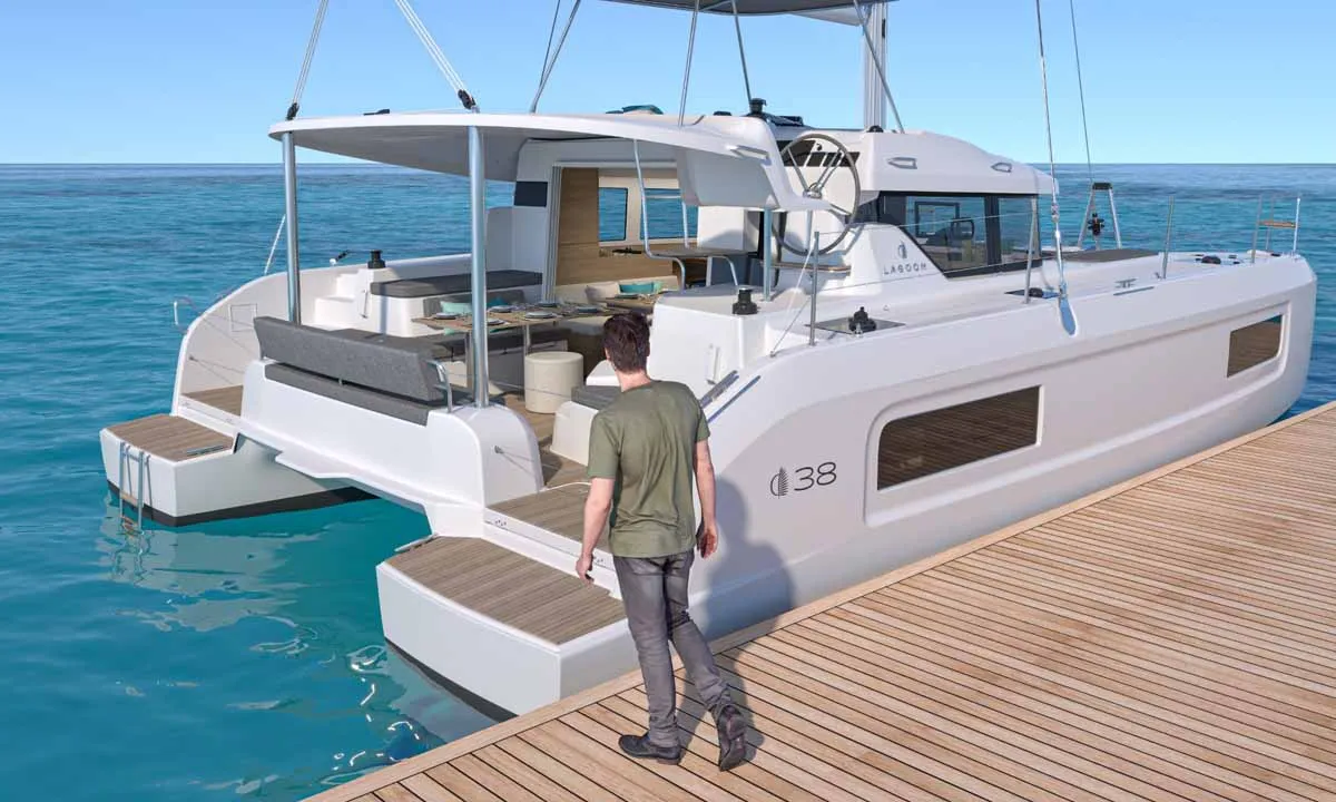 Exterior view of Moana, a Lagoon 38 catamaran at Jezera, Croatia