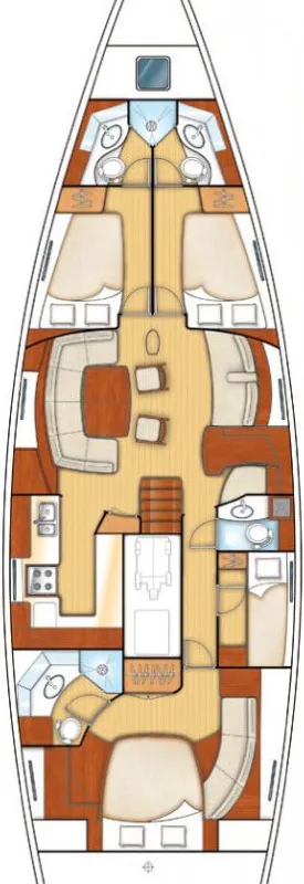 Floor plan of Tajna, a Beneteau 57 sailboat at Punat, Croatia