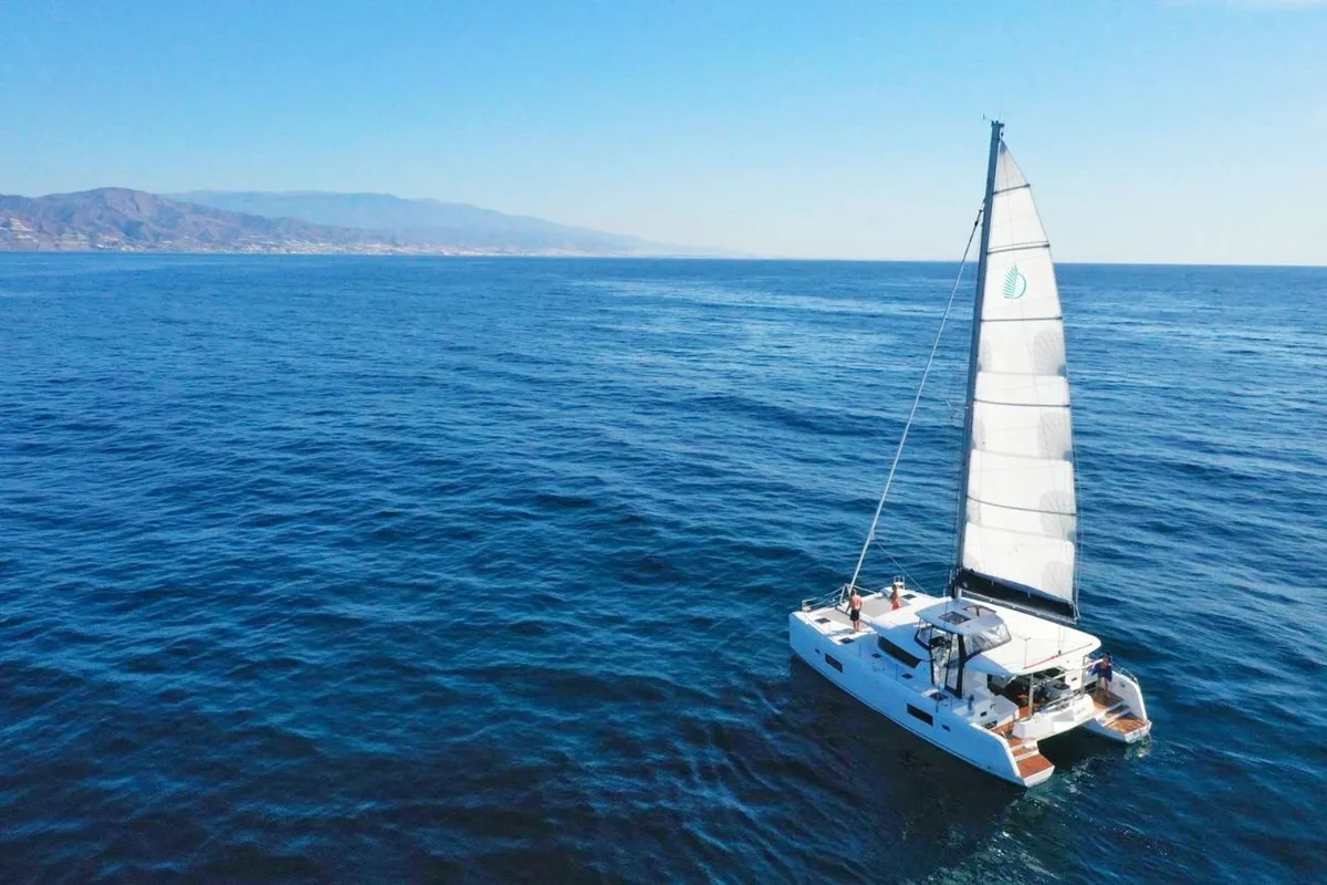 Exterior view of Kobukson, a Lagoon 42 catamaran at Grad Kaštela, Croatia